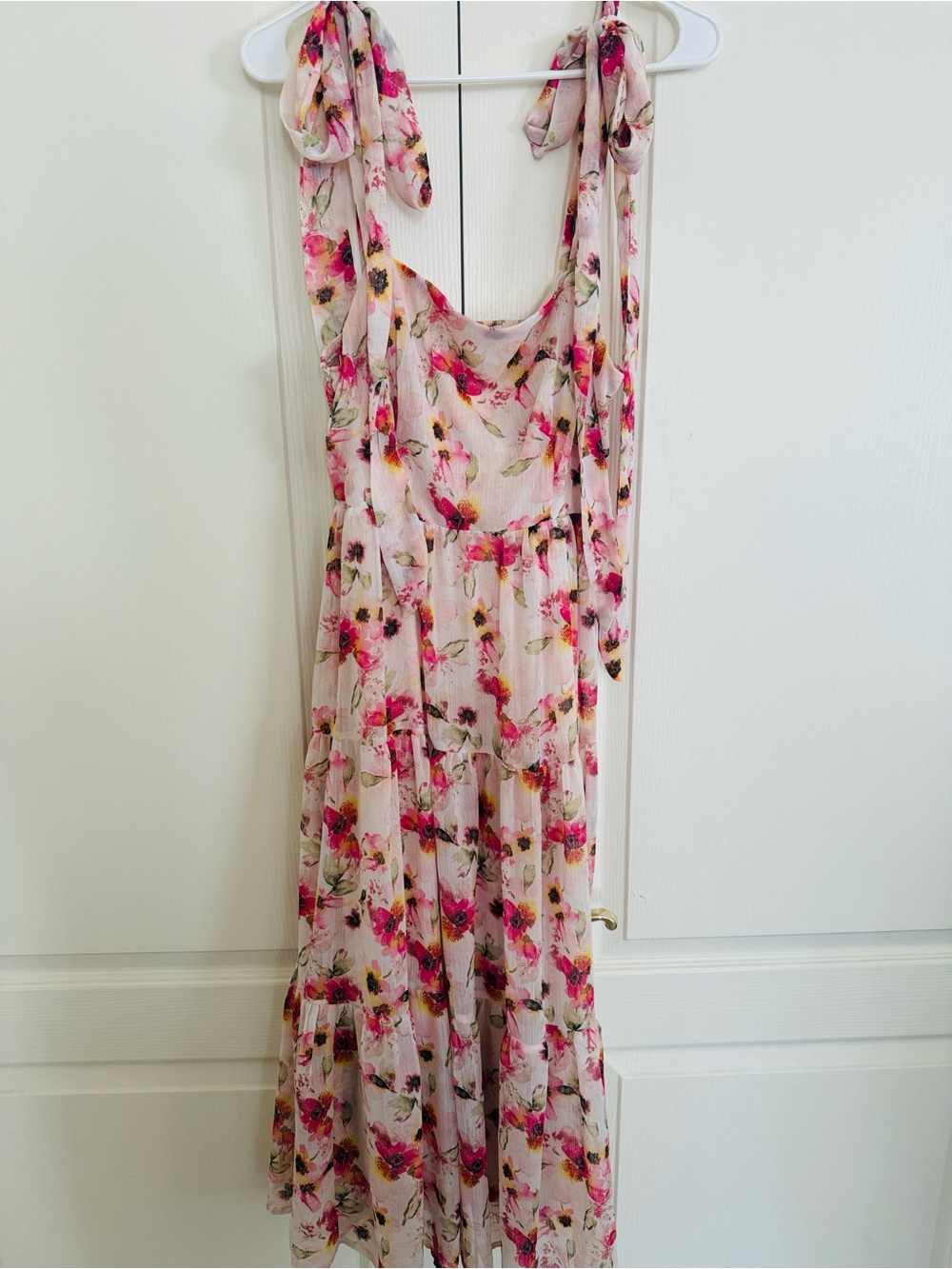 Listicle Blush Pink Floral Tie-Shoulder Maxi Dress